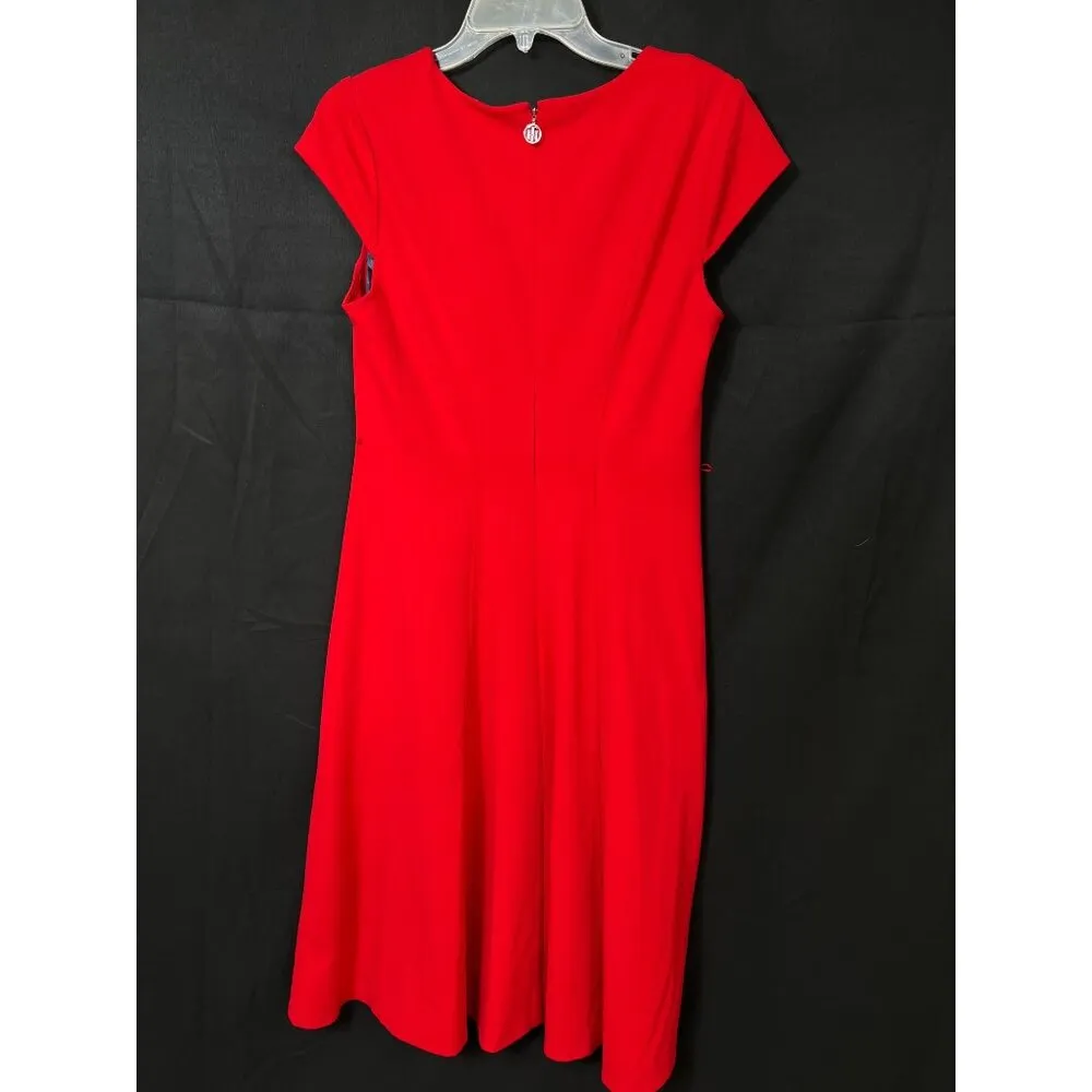 Tommy Hilfiger SKU 7616 Red Midi Dress With Cap Sleeves Size 10 - Image 2