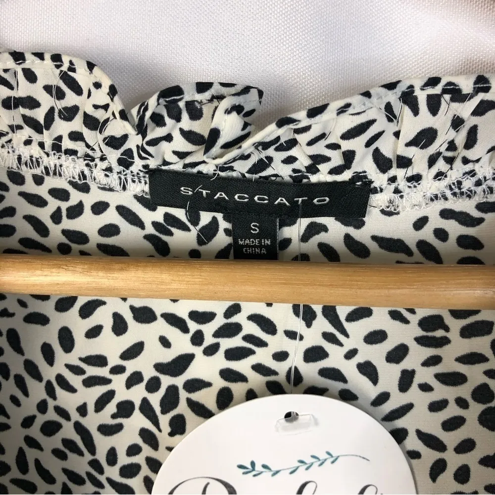 Staccato White & Black Dot Printed Ruffle Sleeveless Blouse S - Image 4