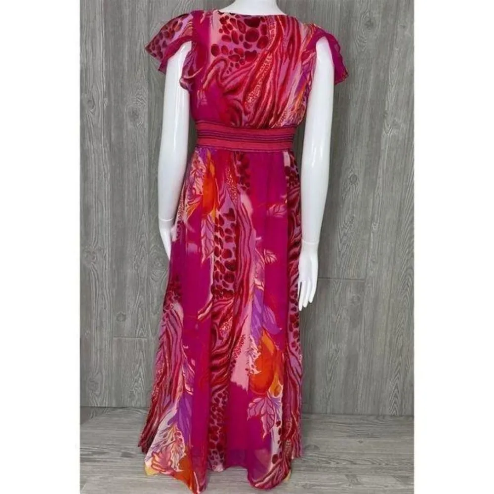 Jessica Taylor floral beaded low cut v neck maxi dress size med sundress beachy Pink - Image 3