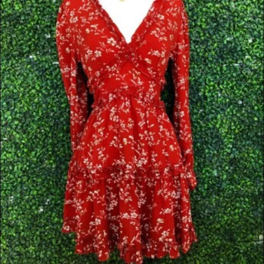 ✨2xHP✨Flounce Sleeve Backless Frill Floral Dress✨ Red Size XS - Image 6