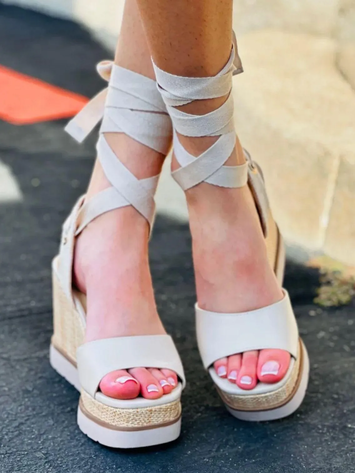 Nude Ballerina Wrap Wedge Platforms  - Image 2