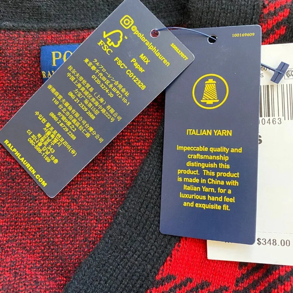 NWT Polo Ralph Lauren Buffalo Plaid Cropped Cardigan Sweater Womens XS Red Black - Image 12