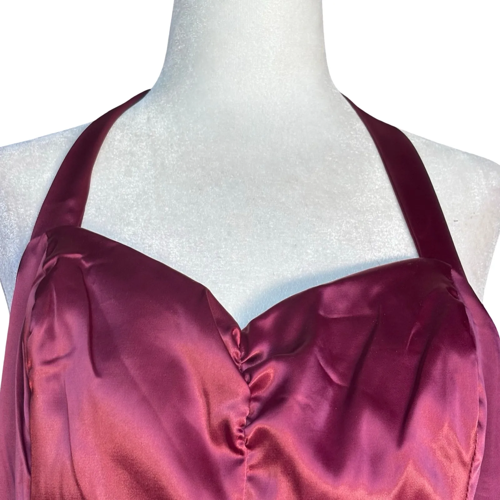 Unique Vintage Burgundy Satin Halter Jumpsuit Evening Glam Party 6 8 Open Back - Image 4