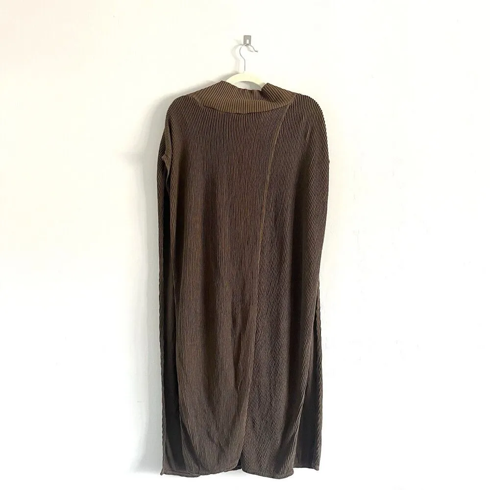 XCVI Poncho Open Back Long Ribbed cape Mock Neck Pullover Duster Brown Sz Small - Image 3