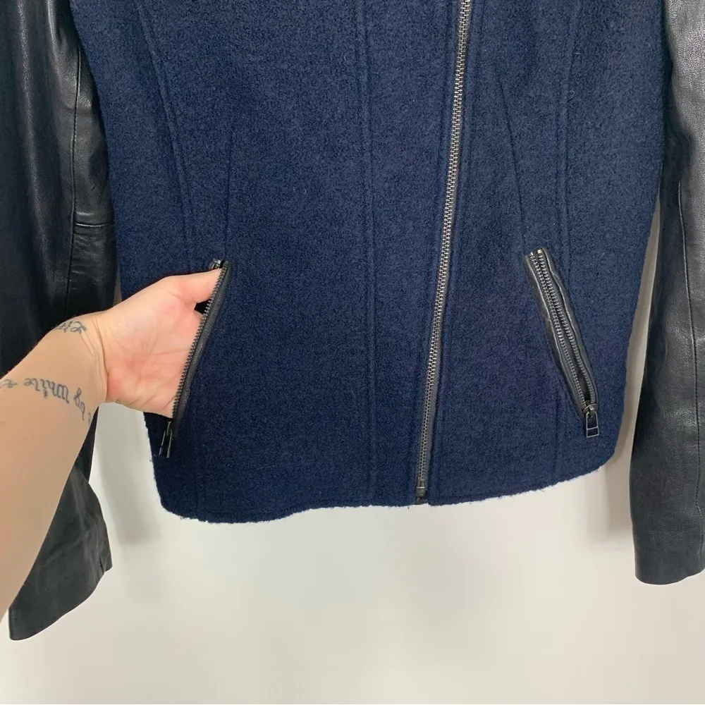 Maison Scotch Leather Wool Moto Jacket Size Medium - Image 7