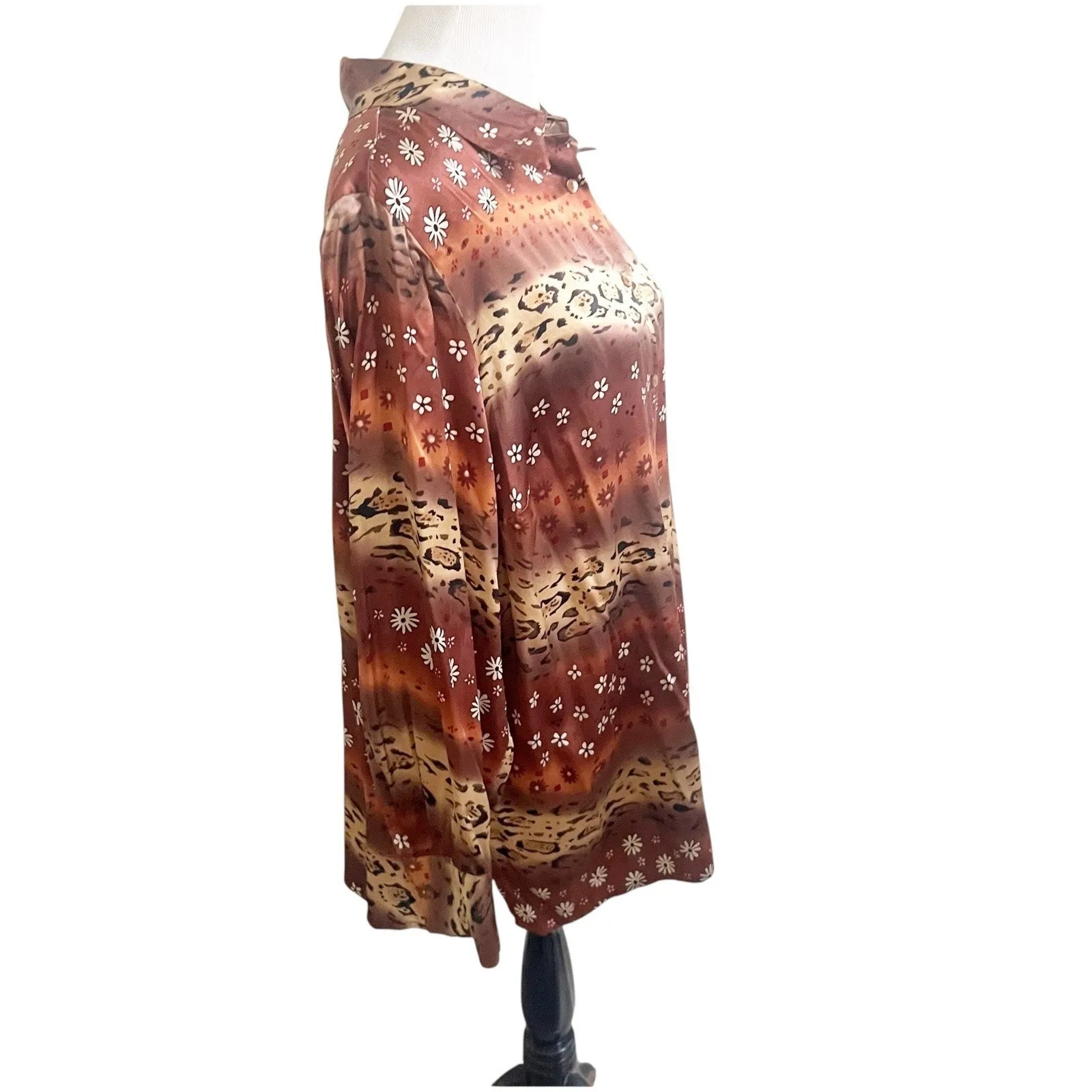 Bob Mackie Studio 100% Silk Vintage Art To Wear Floral Animal Print Sz 20 Brown - Image 6