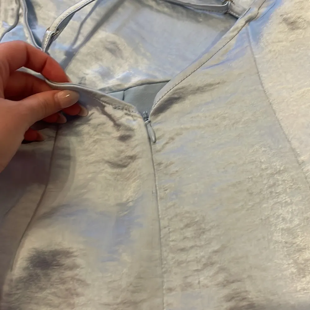 Light Blue Satin Ruffle Romper - Image 4