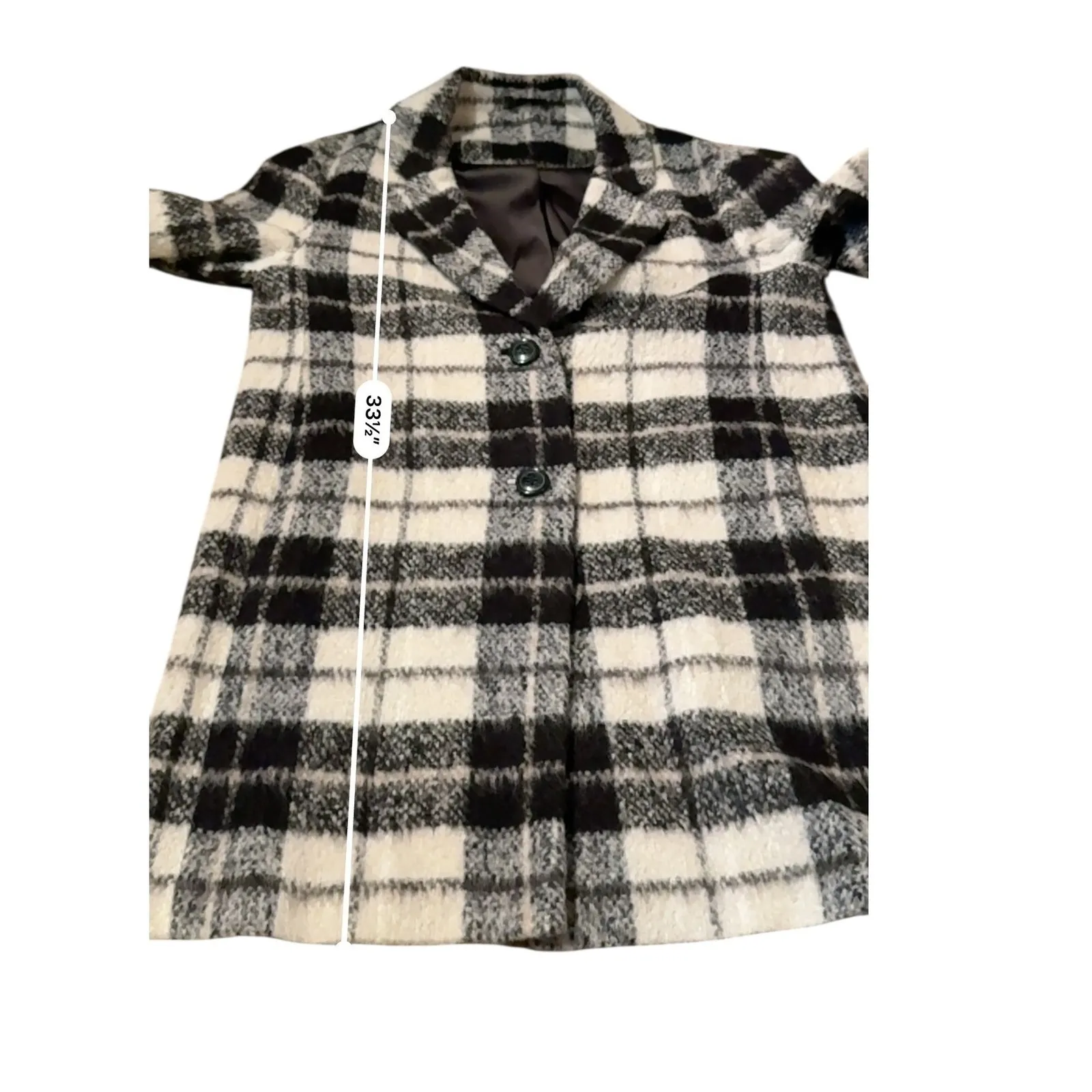 Kate Spade Wool Blend Plaid Coat Medium Black White Long Button Front Chic - Image 9