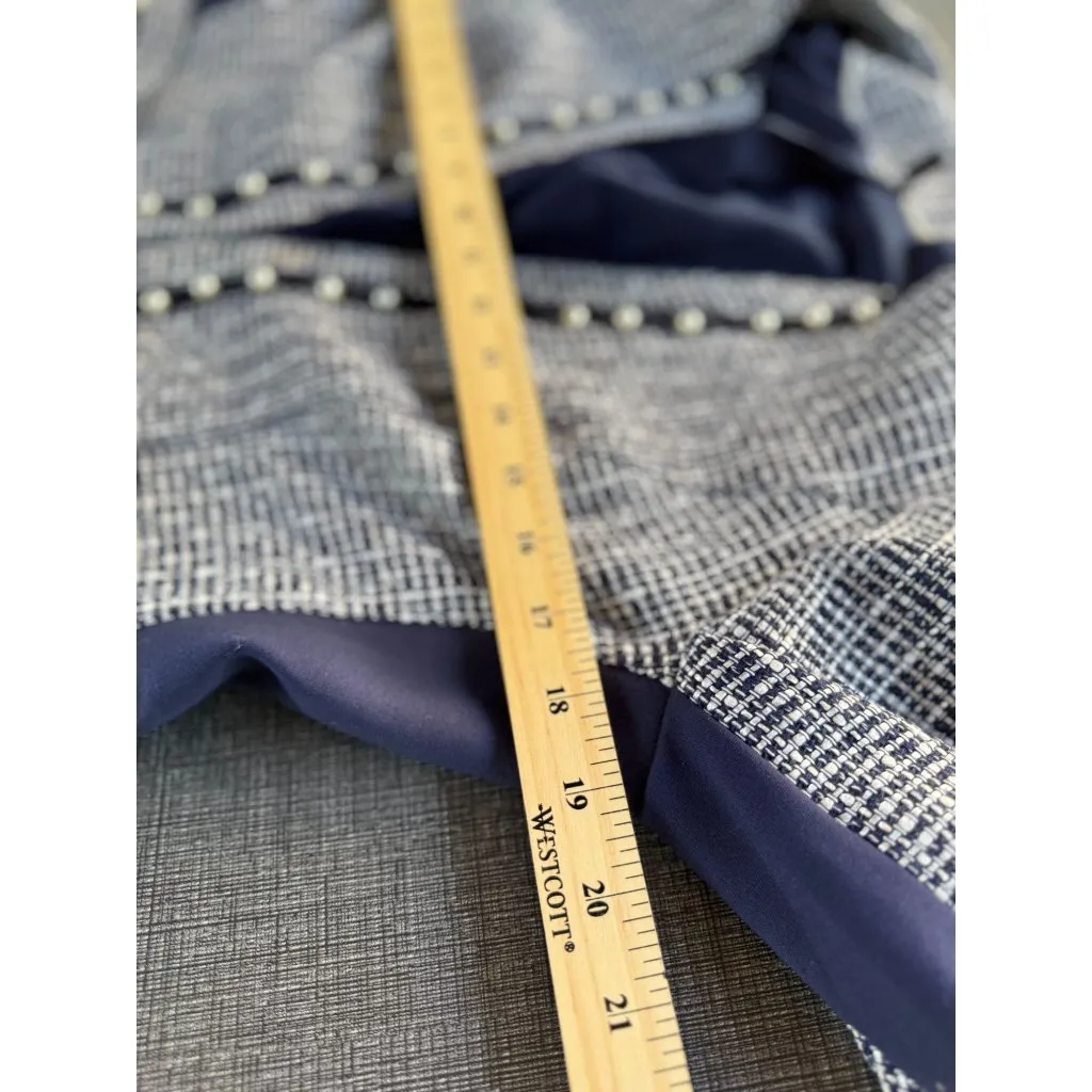 White House Black Market Womens 6 Blue White Pearl Blazer Jacket Long Sleeve - Image 9