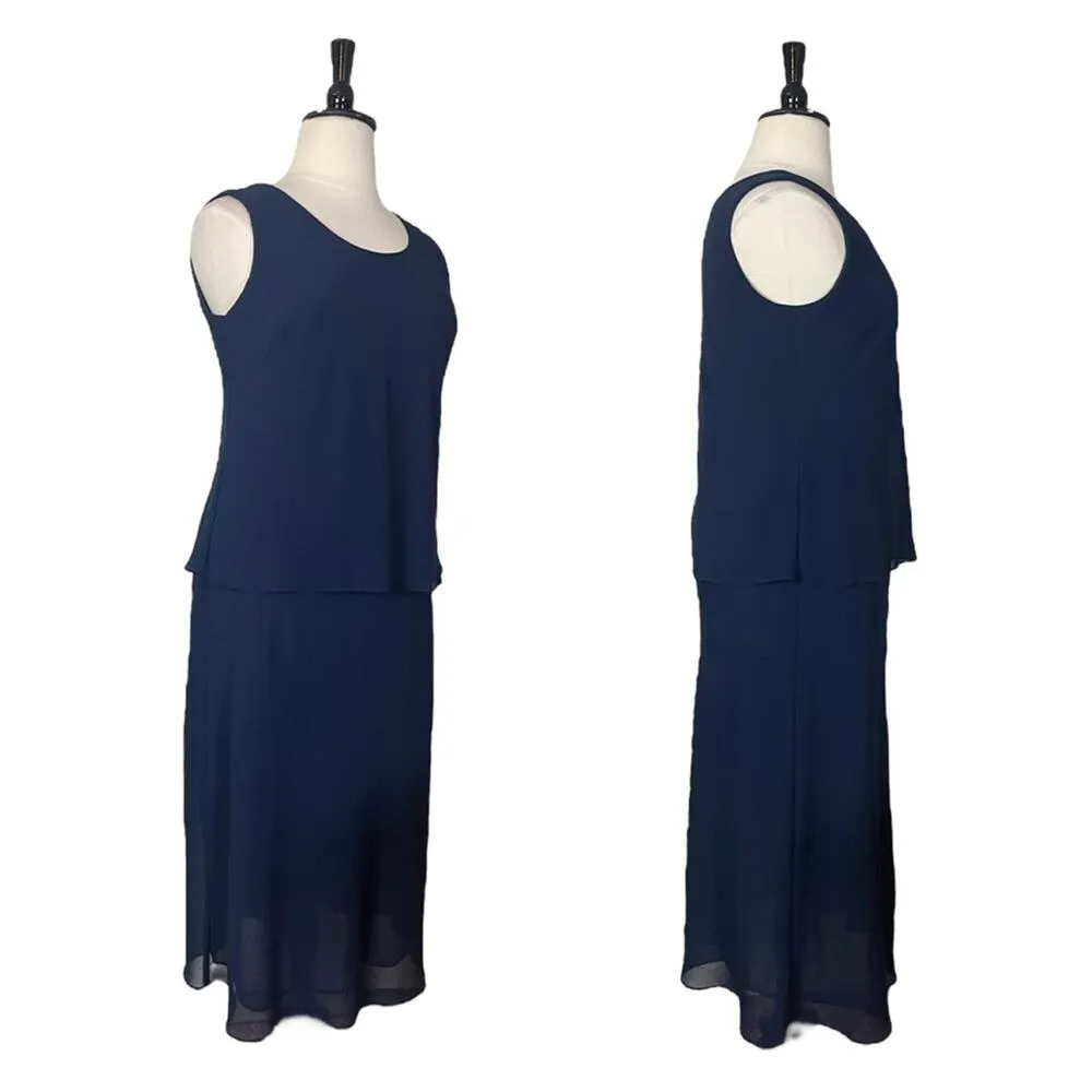 Jessica Howard Midi Jacket Dress Ruffle Front Chiffon Navy Blue Women’s Size 14W - Image 9