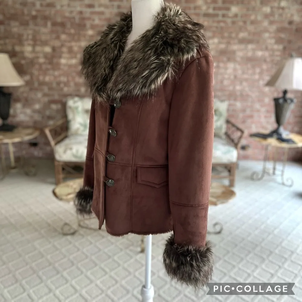 Terry Lewis Jacket Faux Suede Faux Fur Brown M Size M - Image 5