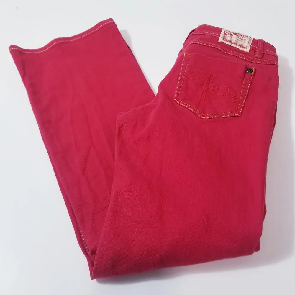 Y2K Chip & Pepper C7P Laguna Beach Flare Red Denim Wide Leg Low Rise - Image 12