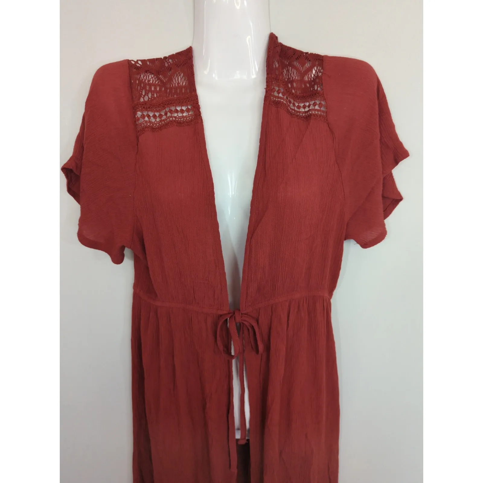 Almost Famous Tie Front Hi-Low Burnt Orange Bohemian Kimono MEDIUM NWT - Image 2