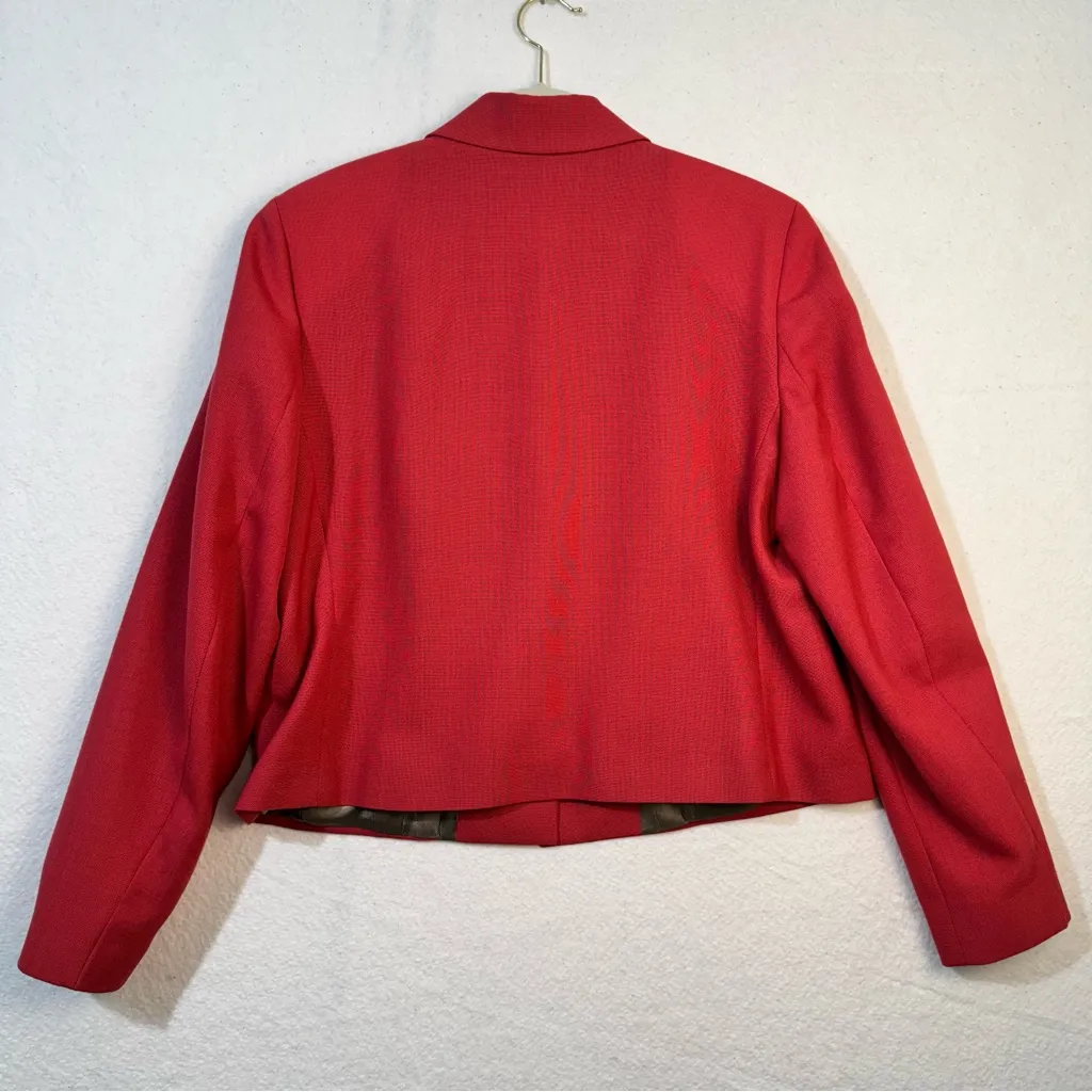 Orvis Red Wool Blend Cropped Classic Office Blazer Jacket Holiday Women Size 12 - Image 3