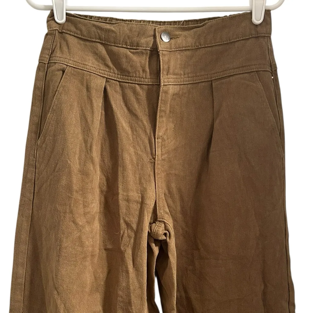 Grade & Gather Holbrook Brushed Twill Wide Leg Cropped Yoke Front Pants Brown - Image 4