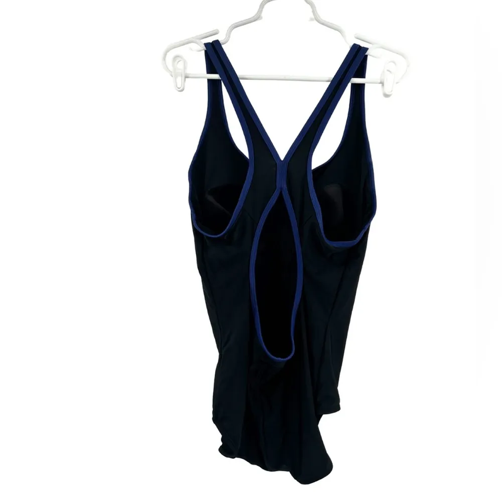 Speedo Black and Blue Women's One Piece Swimsuit XXL striped racer back vacation - Image 2