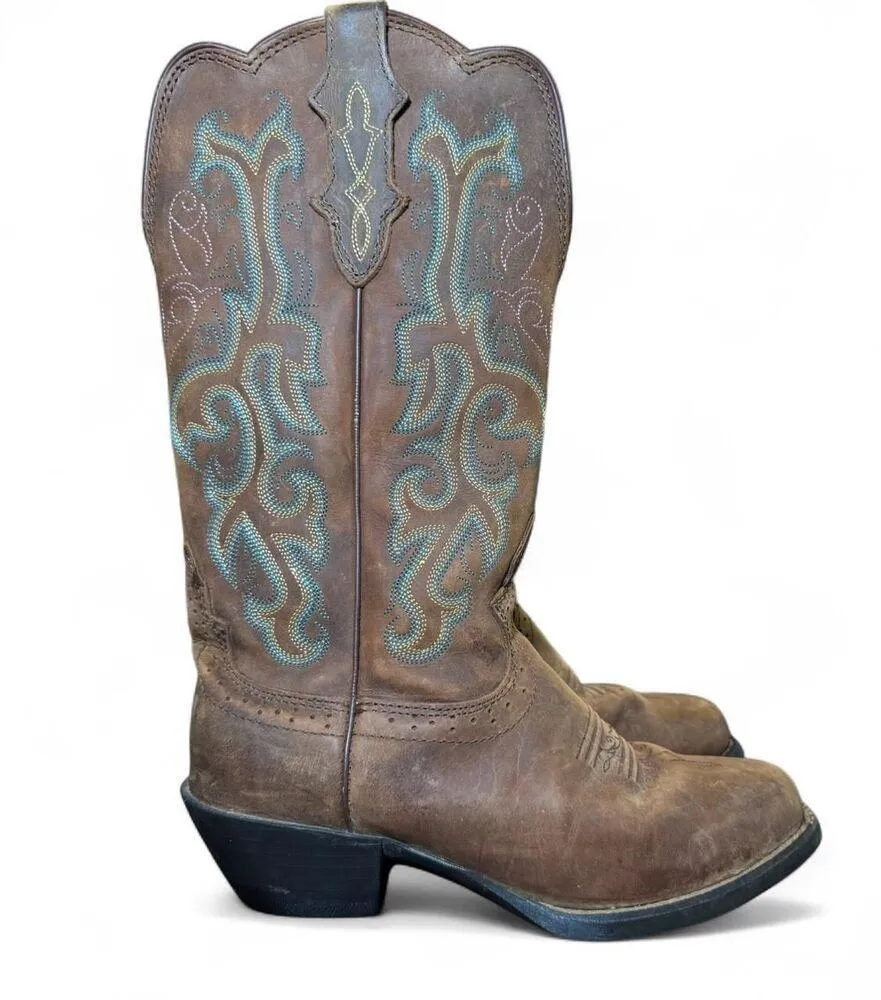 Justin Women's 12" Square Toe Stampede Western Cowboy Brown Boots size 7.5 - Image 2