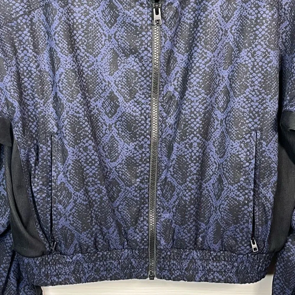 Athleta Sz M Brooklyn Bomber Jacket Blue Black Snakeskin Print - Image 3