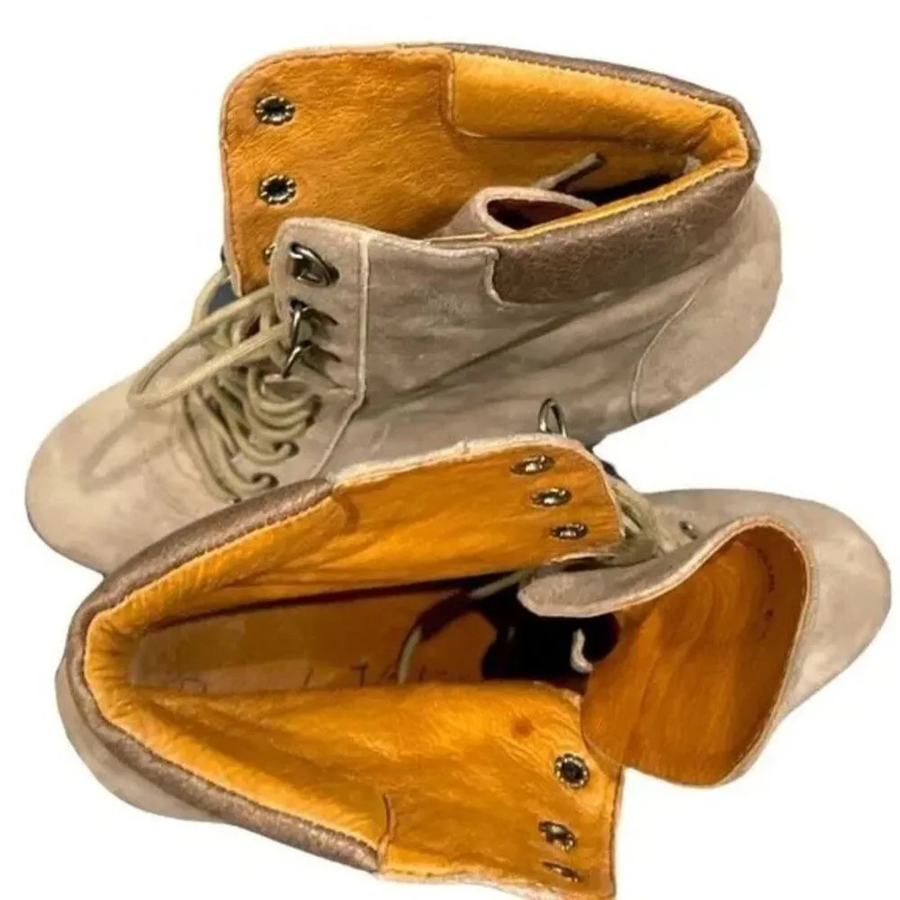 POUR LA VICTOIRE Women's Lang Tan Laced Wedge Platform Boots Booties Sz 8.5 - Image 5