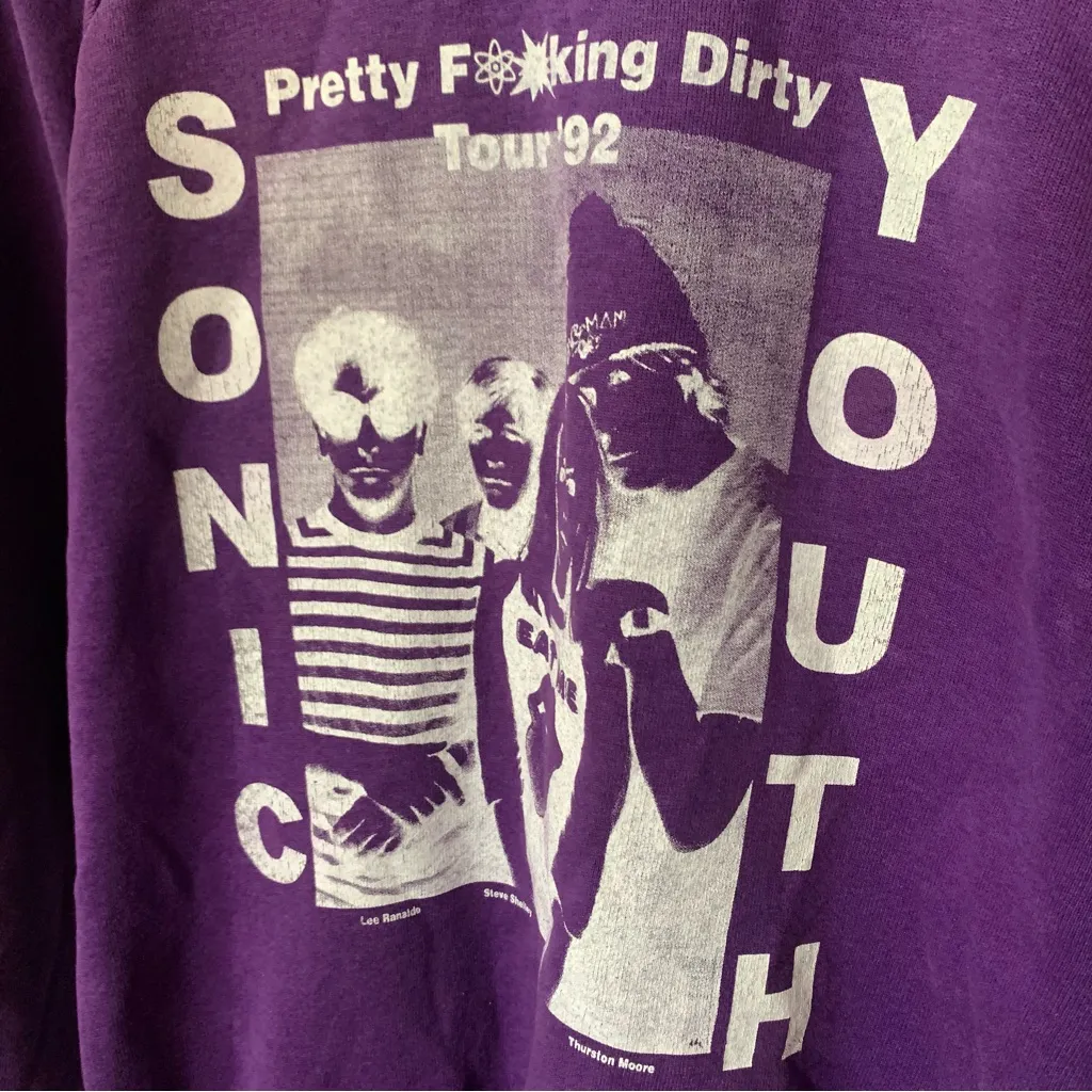 Vintage 1992 Sonic Youth "Dirty" album cover tour Purple Crew Sweater Size M - Image 3