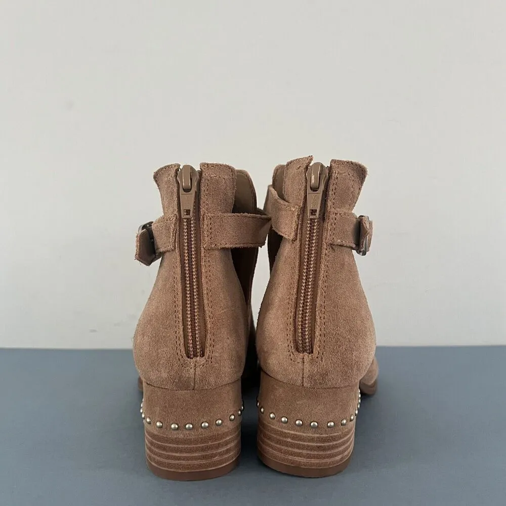 Chelsea & Violet Hendricks Suede Tan Peep Toe Cut Out Heel Shooties - Image 6