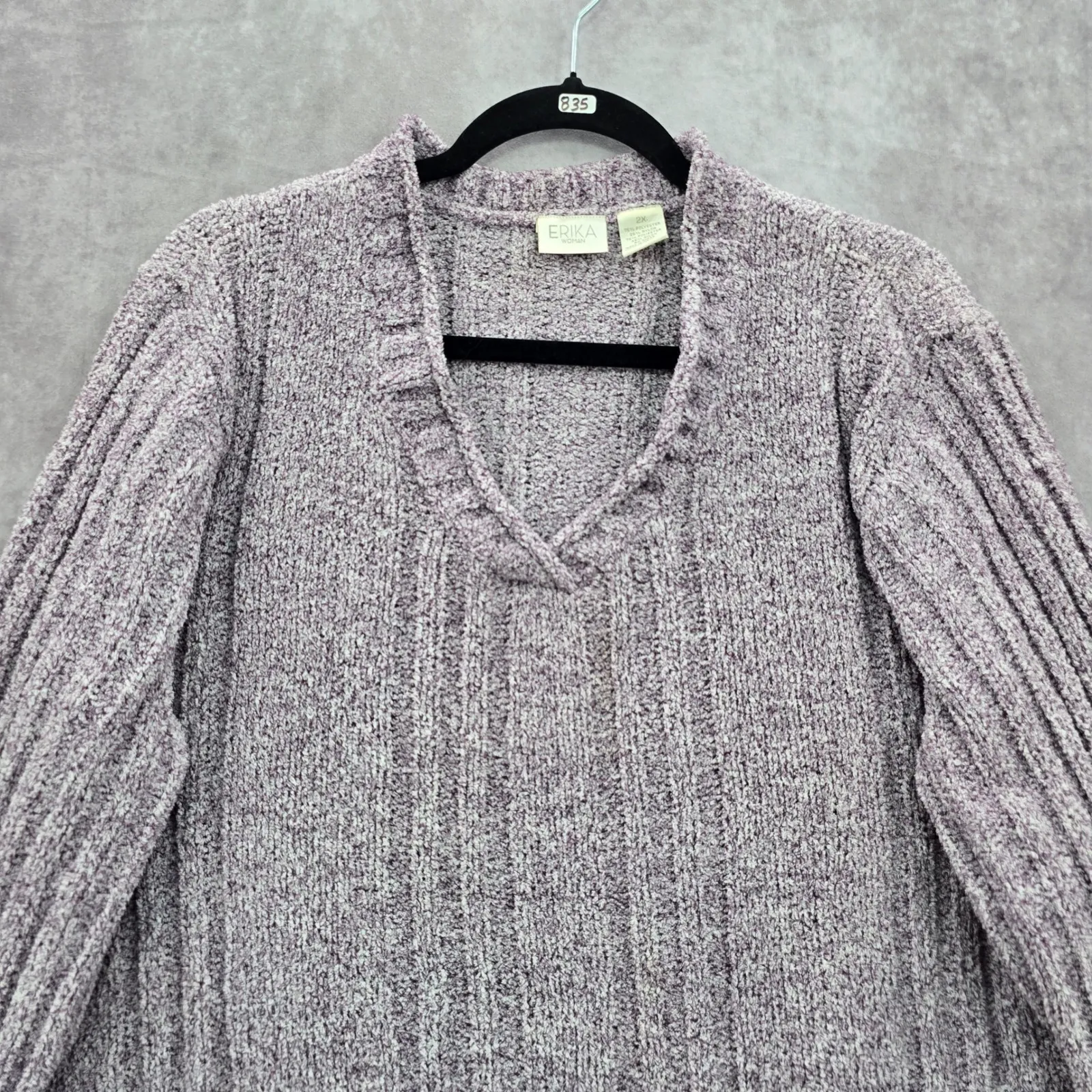 Erika Purple Chunky Oversized Ribbed Pullover Soft Y2K Chenille Sweater Plus 2X - Image 3