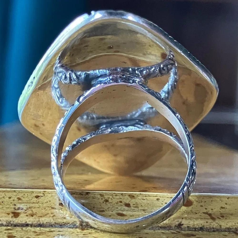 Green Quartz Sterling Silver Cocktail Ring Size 7 - Image 4