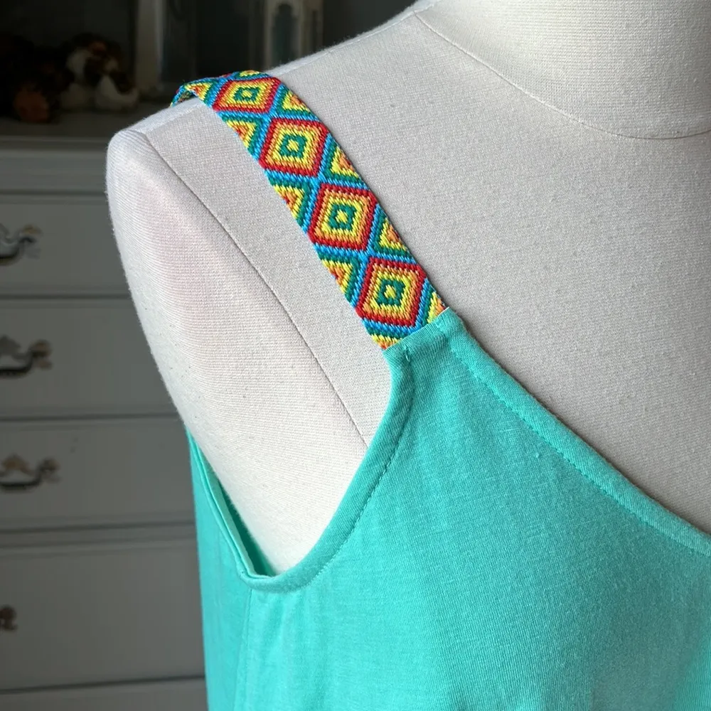 Cropped Flowy Tank Top Needlepoint Embroidered Straps Mint Green Knit Womens S - Image 3