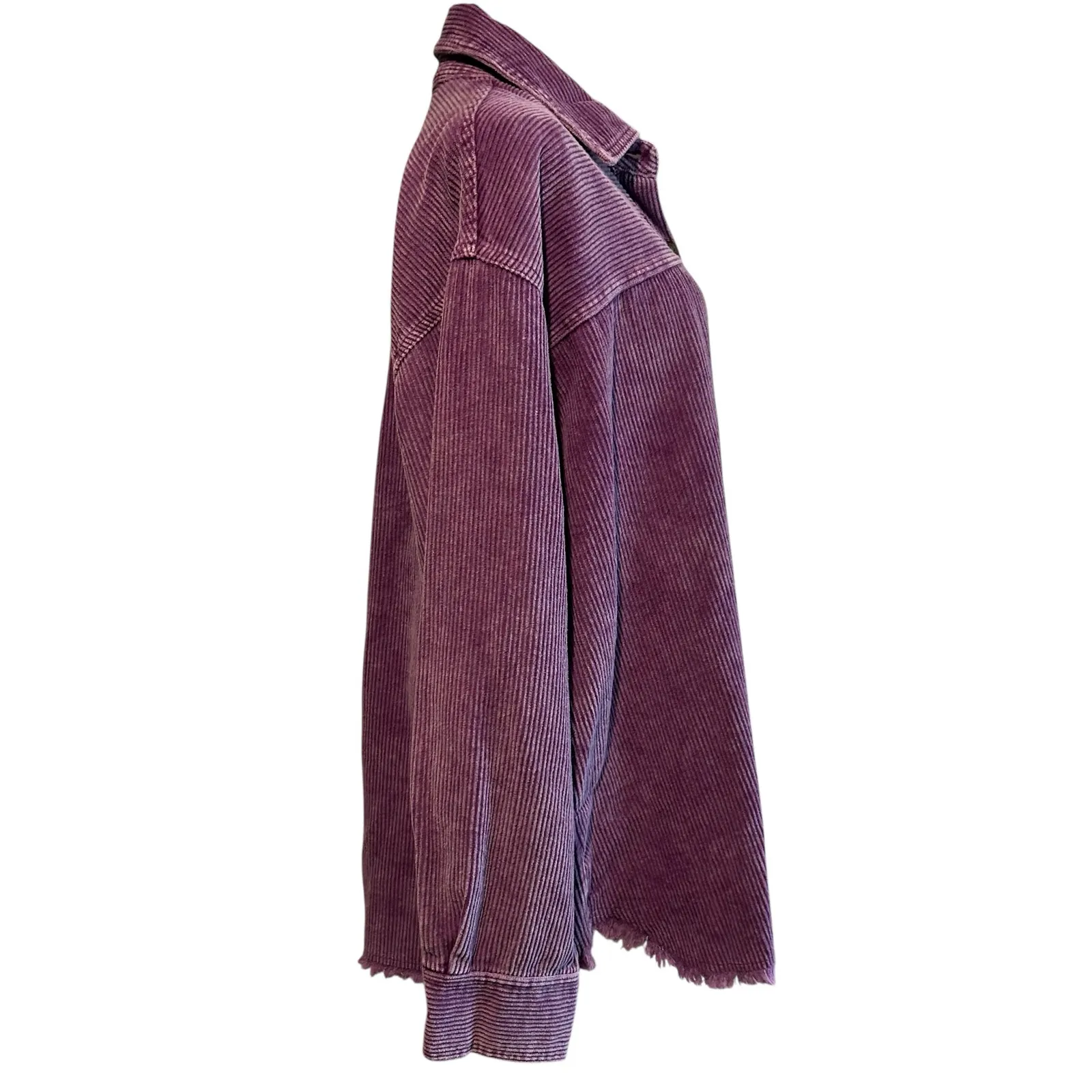 la miel Corduroy Shacket SZ M Purple Button Down Raw Hem Pocket Wide Wale Jacket Size M - Image 9