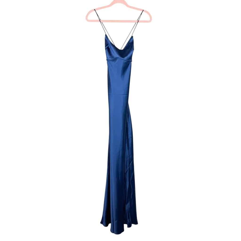 NWT  Malika Maxi‎ Dress Navy Blue Satin Gown Size Large - Image 4