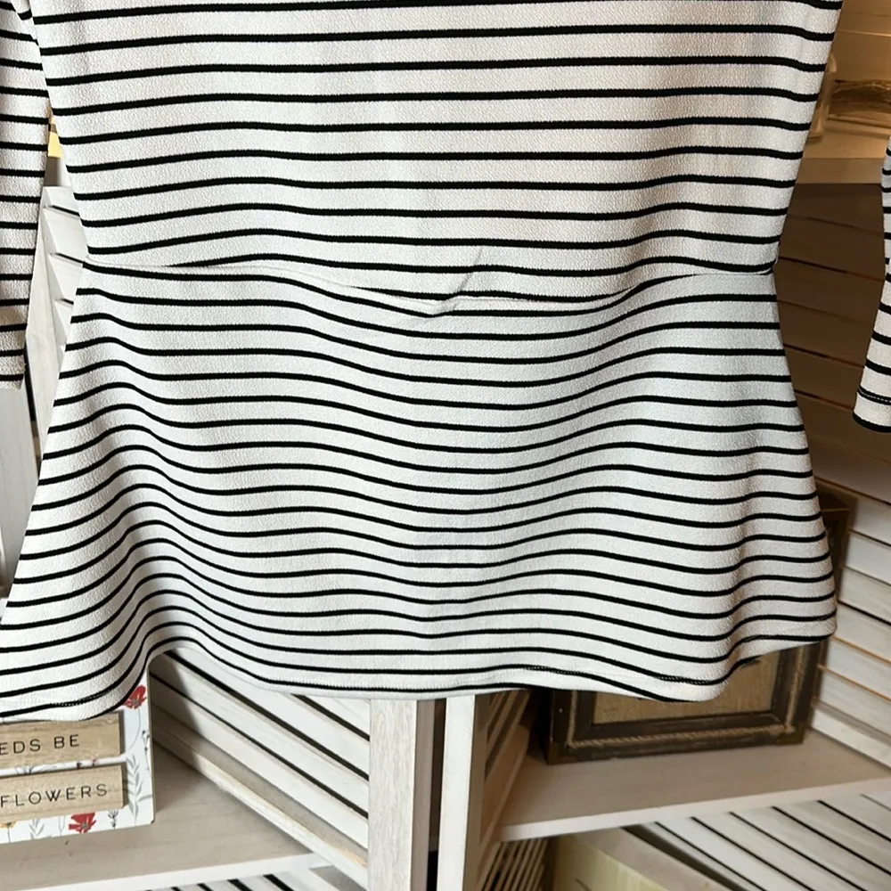 White House Black Market Striped Black and White Peplum Blouse - Image 2