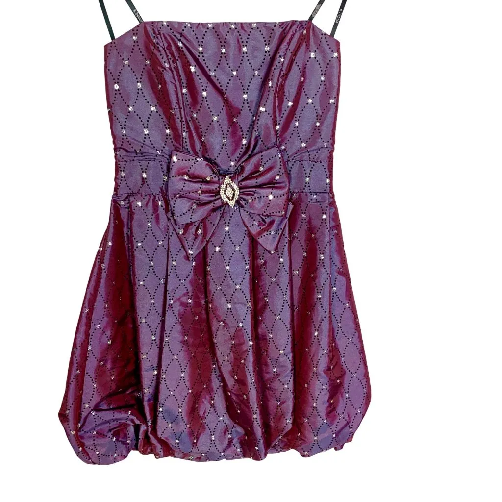 Strapless Bubble Hem Cocktail Mini Dress Purple Taffeta 5/6 Hoco Prom Black Tie - Image 3