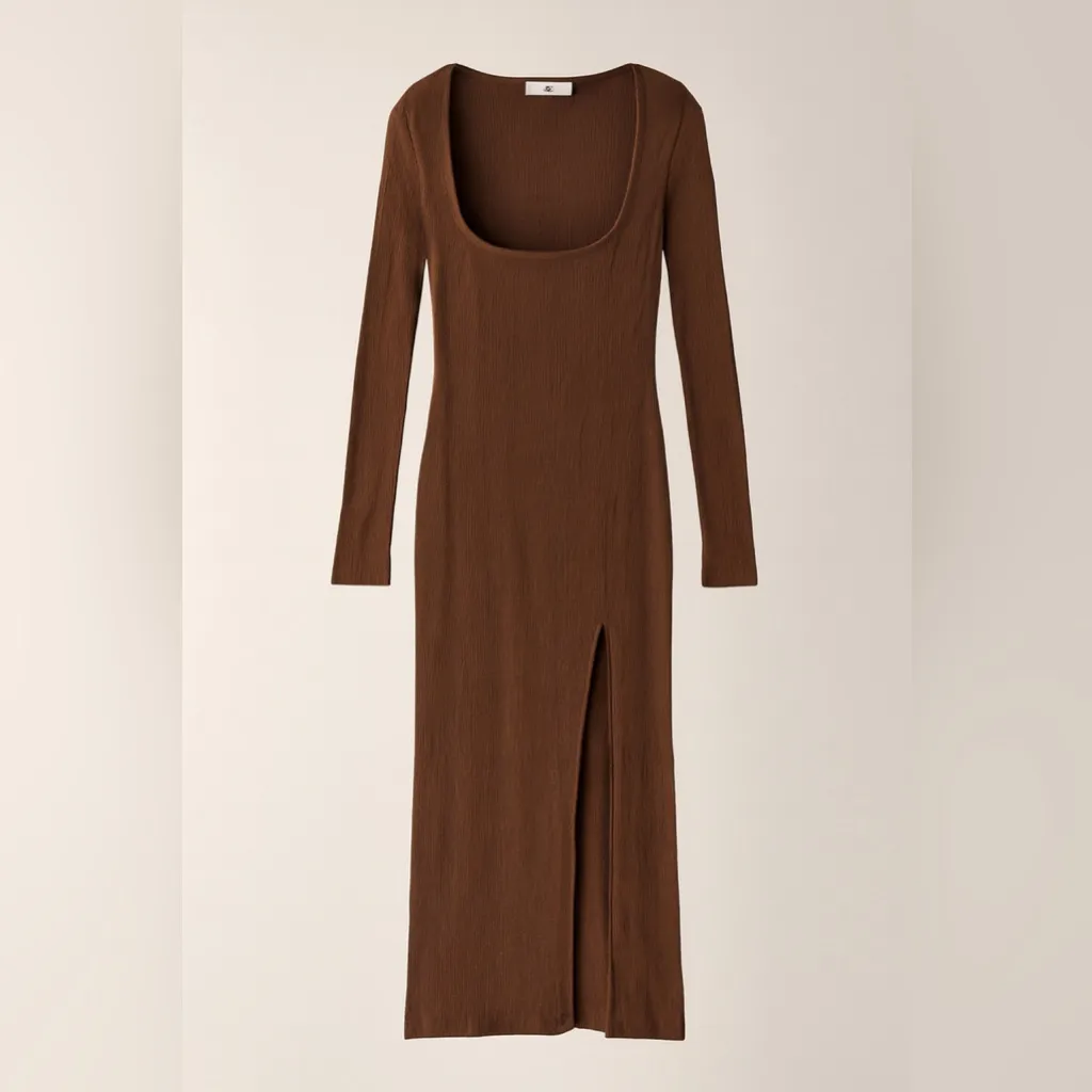 Na-Kd Ribbed Long Sleeve Brown Dress - Image 2