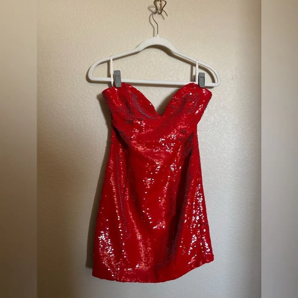 h:ours‎ Zali Mini Dress in Red Gaga Size Small Sequins Cocktail Dress - Image 3