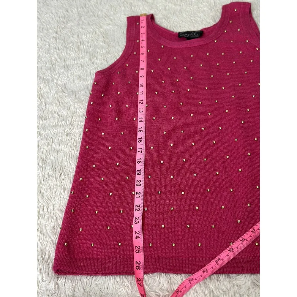 Gorgeous Vintage 70s L Suzelle Raspberry Pink Gold Studded Knit Tank Top Ramie Size L - Image 6