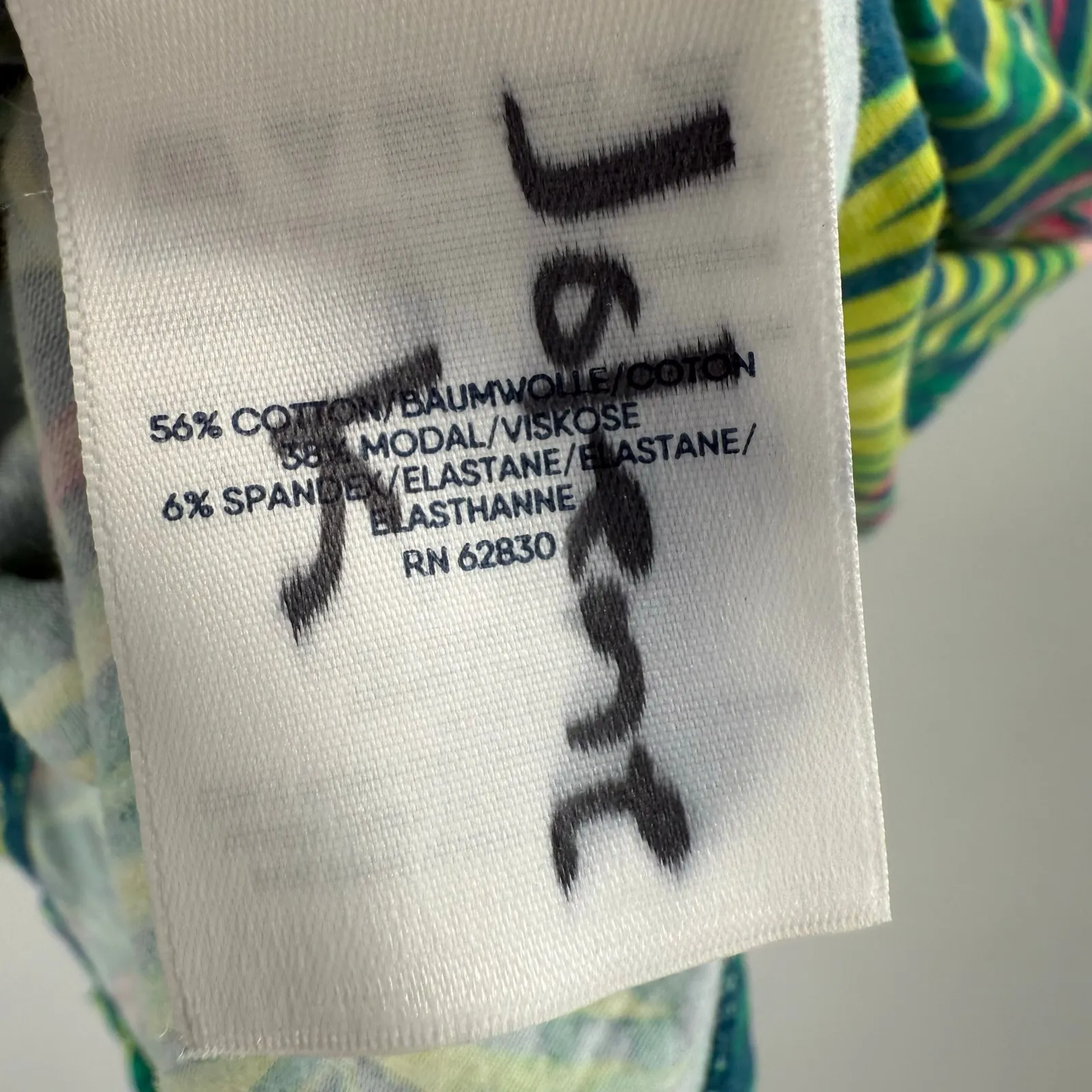 Lands' End Dress SZ Medium Jersey Palm Leaf Short Sleeve Ruched Side Midi/Maxi - Image 4