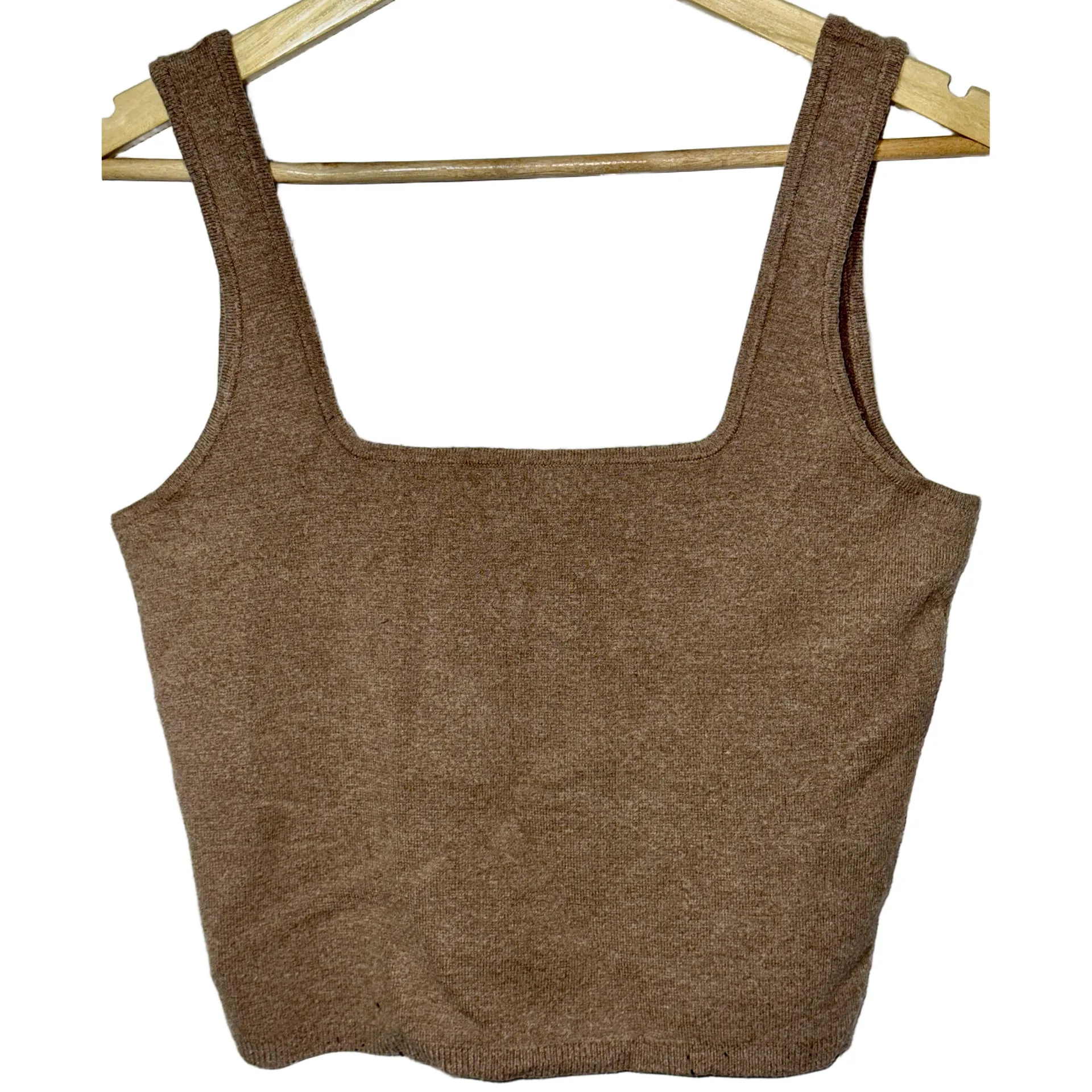 Abercrombie & Fitch Soft AF Brown Tan Ribbed Square Neck Crop Top Tank Top Sz M - Image 2