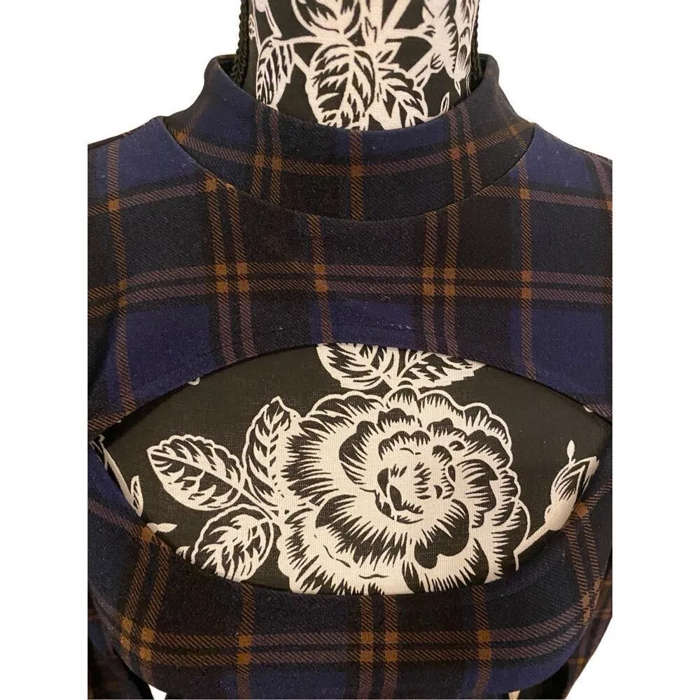 Nwt Good American Plaid Long Sleeve Shirt High Neck Cutout Design - Image 12