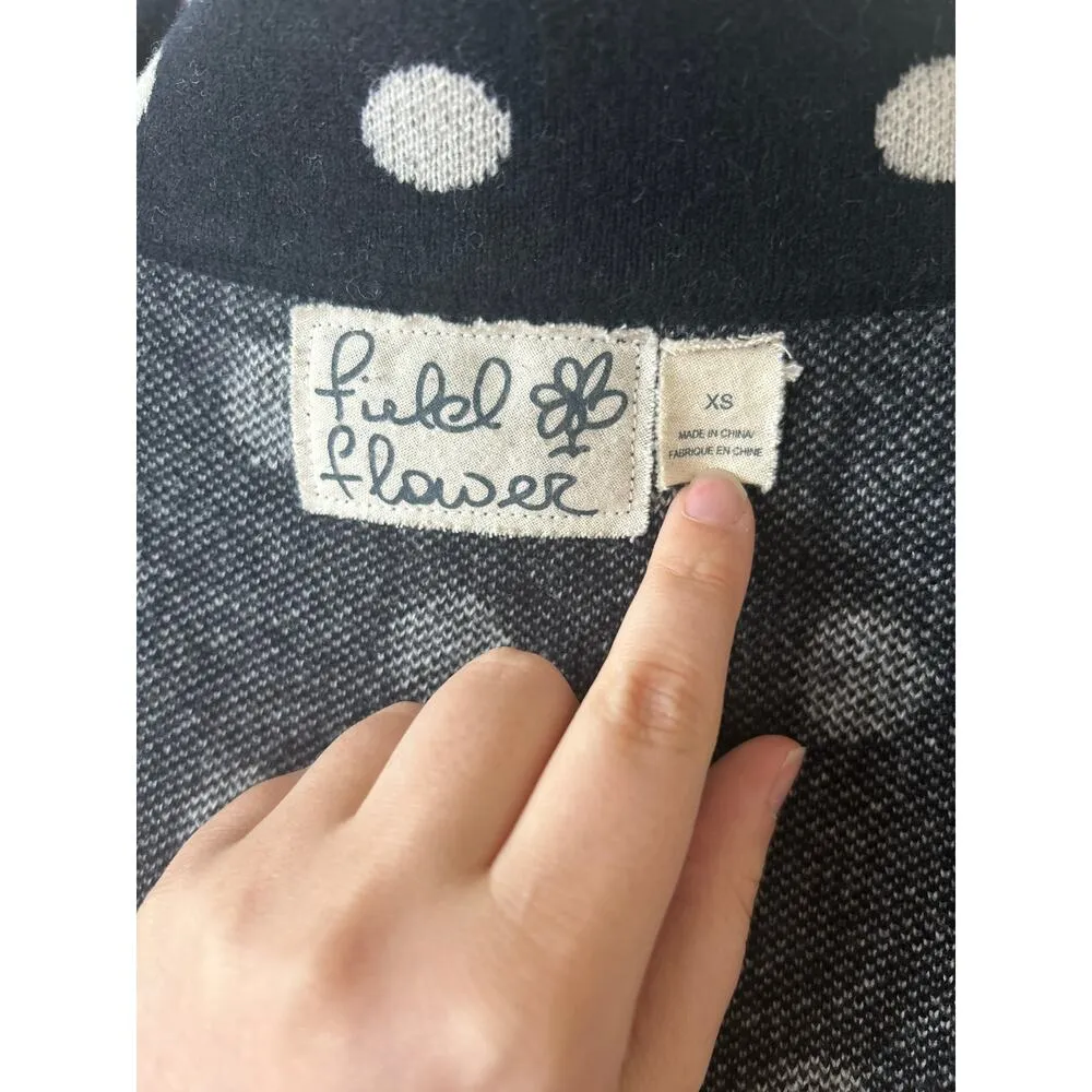 Field Flower Black & White Polka Dot Wool Full Zip Sweater Cardigan Coat Size XS - Image 3