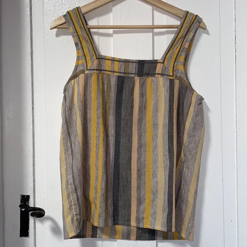 Lucky Brand Women's Yellow and Grey Blouse Striped with Neckline Embroidery sz S - Image 5