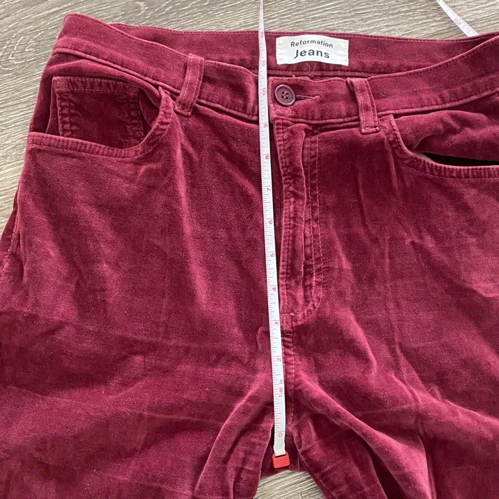 Reformation Rebecca pants fitted slim skinny leg velvet velour red burgundy 28 - Image 9