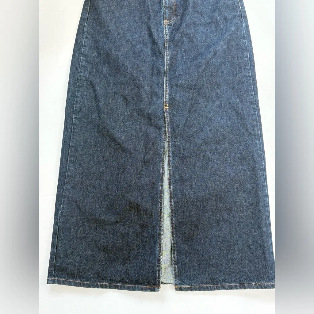 VINTAGE Gap Maxi Skirt Women's 12 Denim Long Slit Dark Wash 90s Y2K Fashion - Image 2