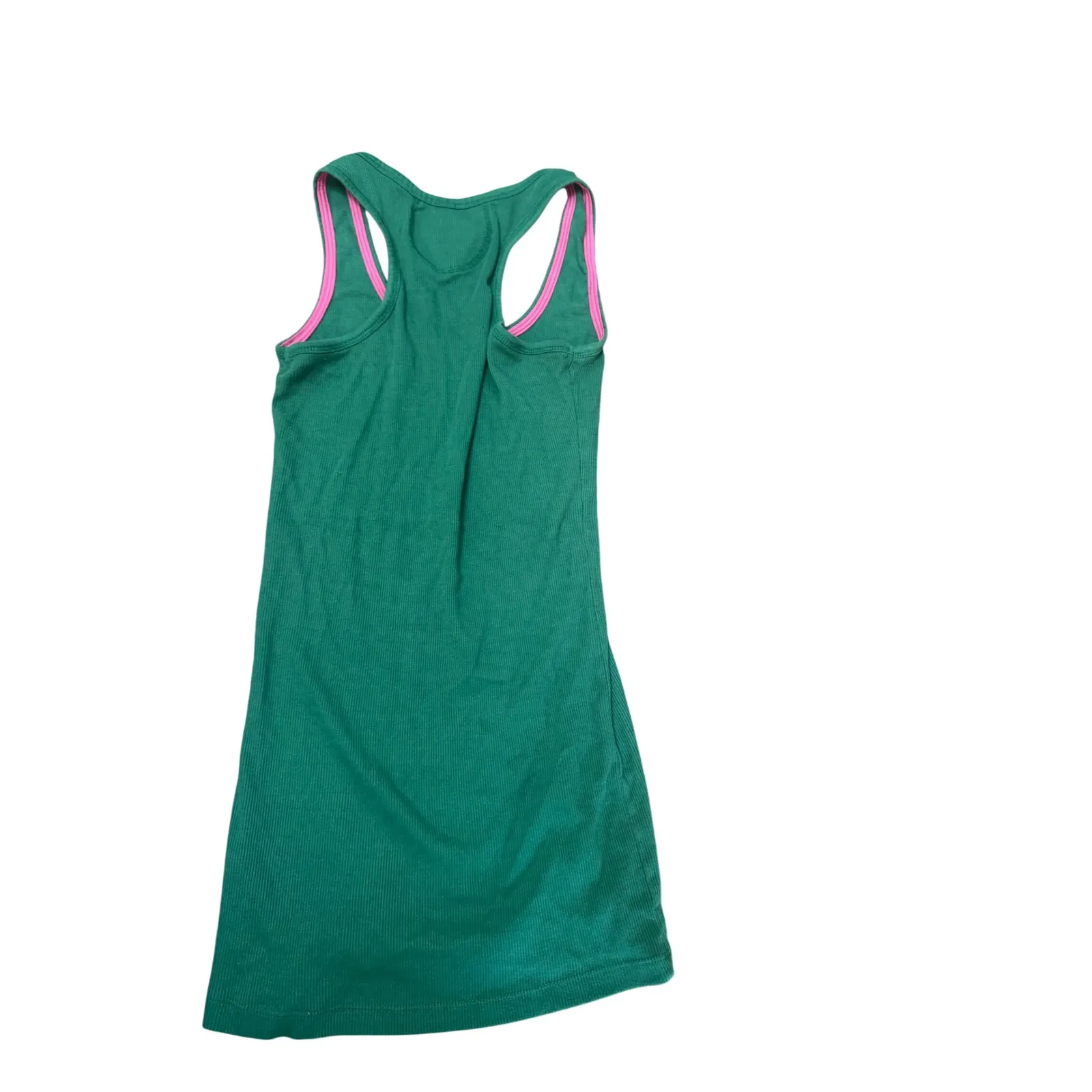 Y2K Active Basic Tank Top Size Large  Green Ribbed Pink Trim Racerback - Image 2