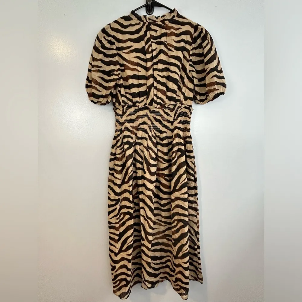 NWT J. Crew Zebra Stripe Smocked Waist Cotton Short Sleeve Midi Dress Size Small - Image 7
