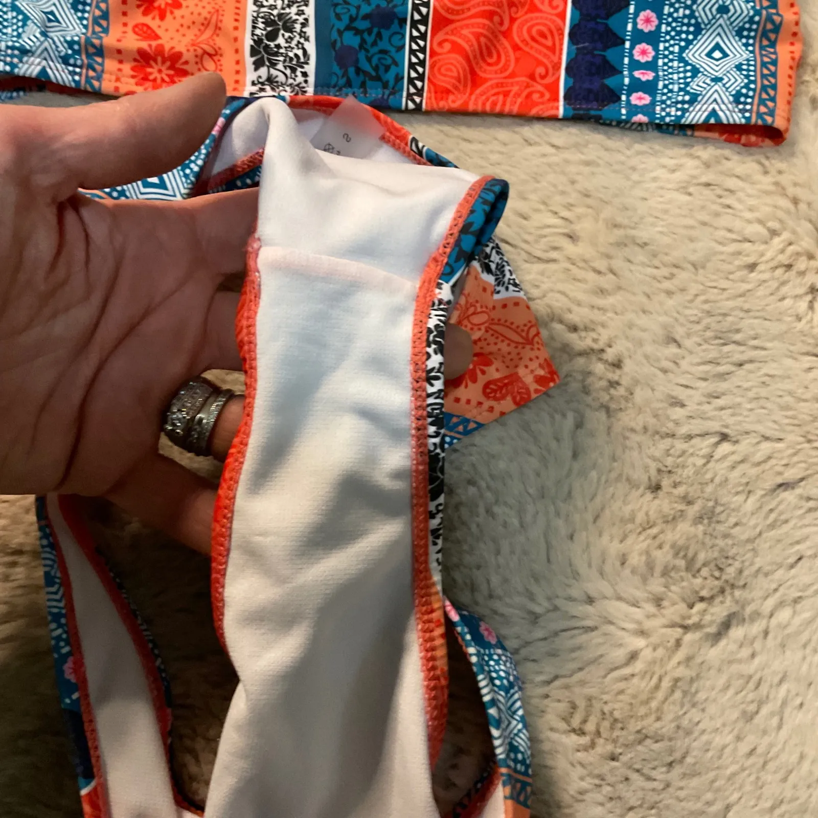 Bikini Swimsuit Halter Top Size Small Multi Color Printed‎ Orange Blue - Image 5