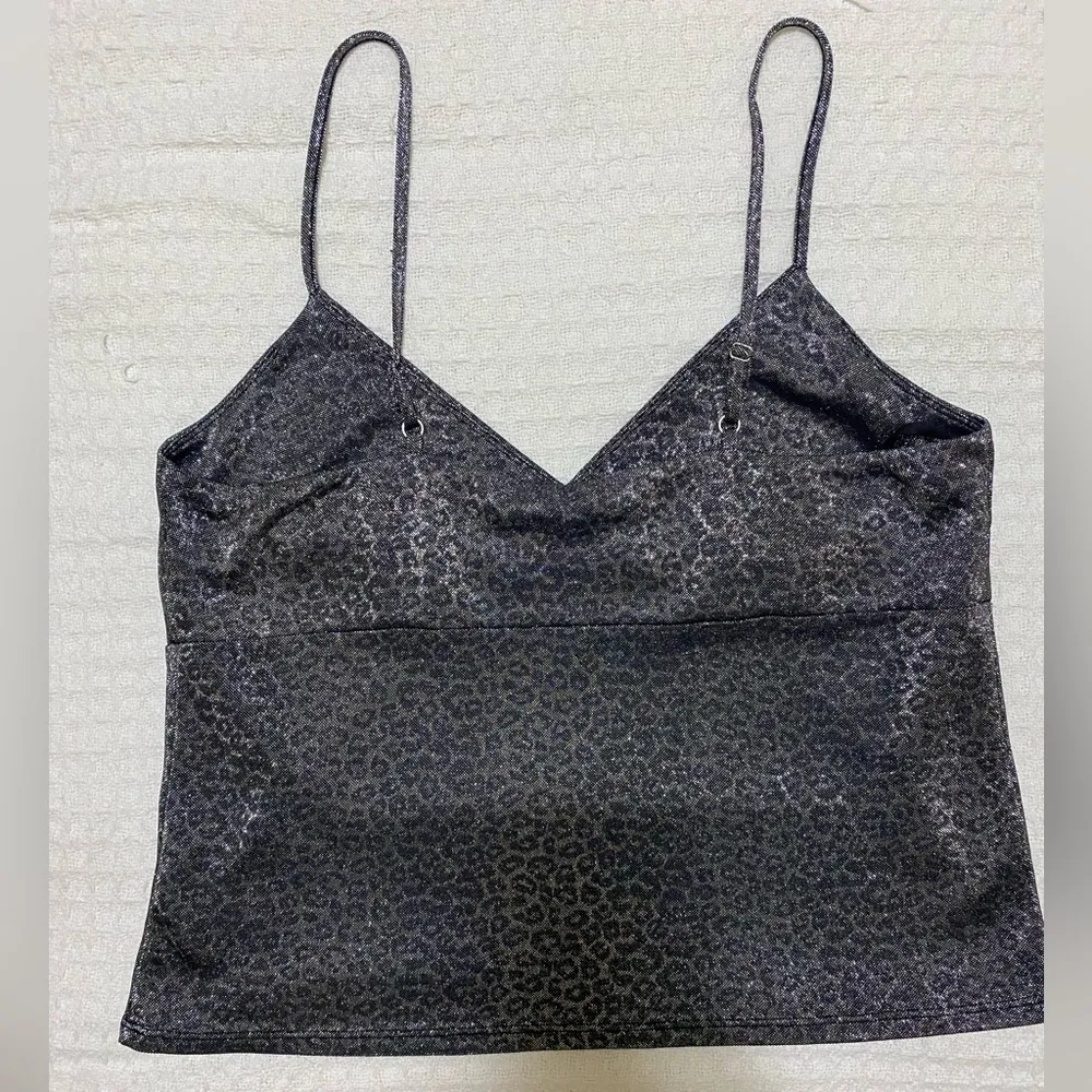 Grey Silver Cami Tank Top Size XXL Sparkly Cheetah Print - Image 2