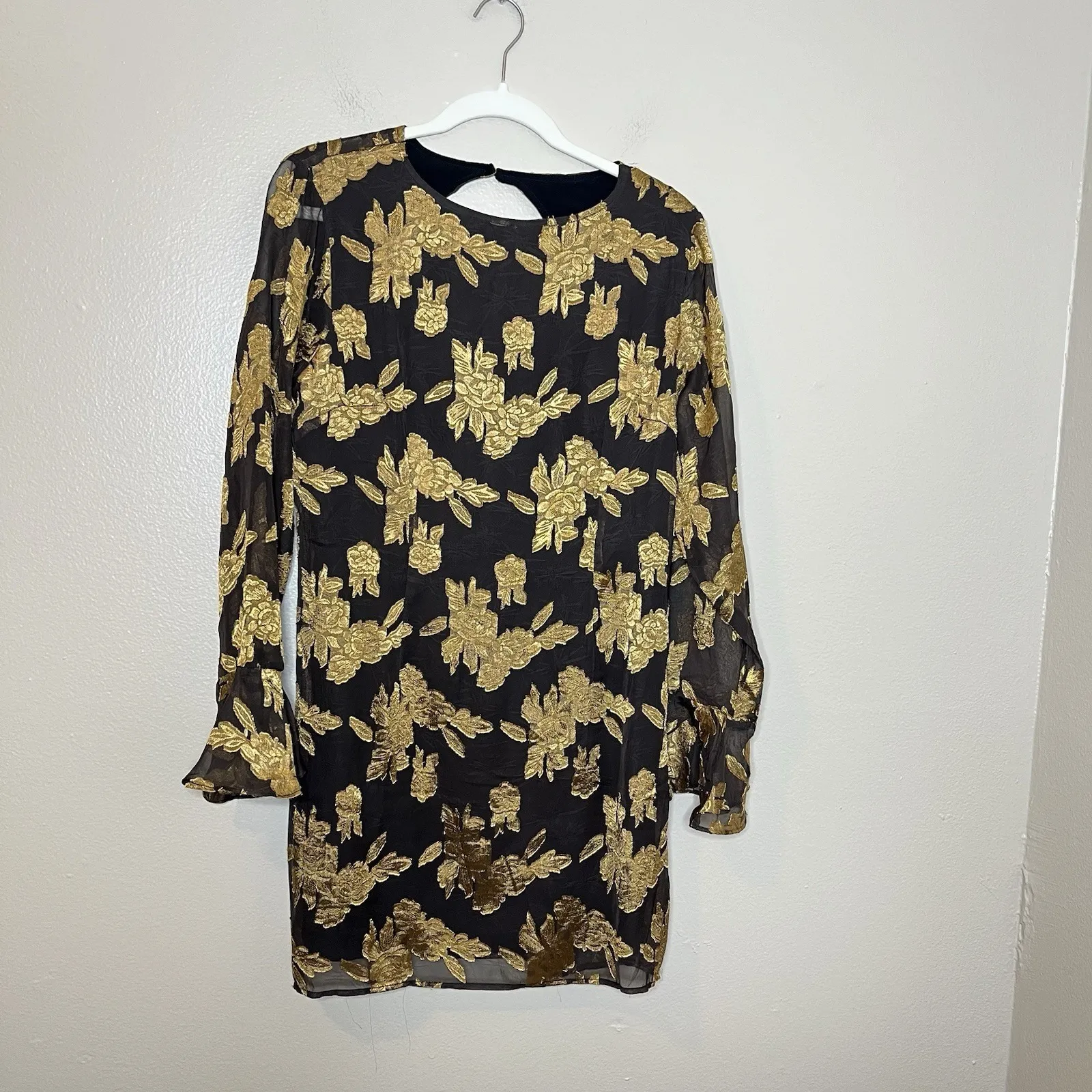 12th Tribe Dress Marissa Gold Black Floral Mini Dress Gothic Whimsigoth Wedding - Image 4