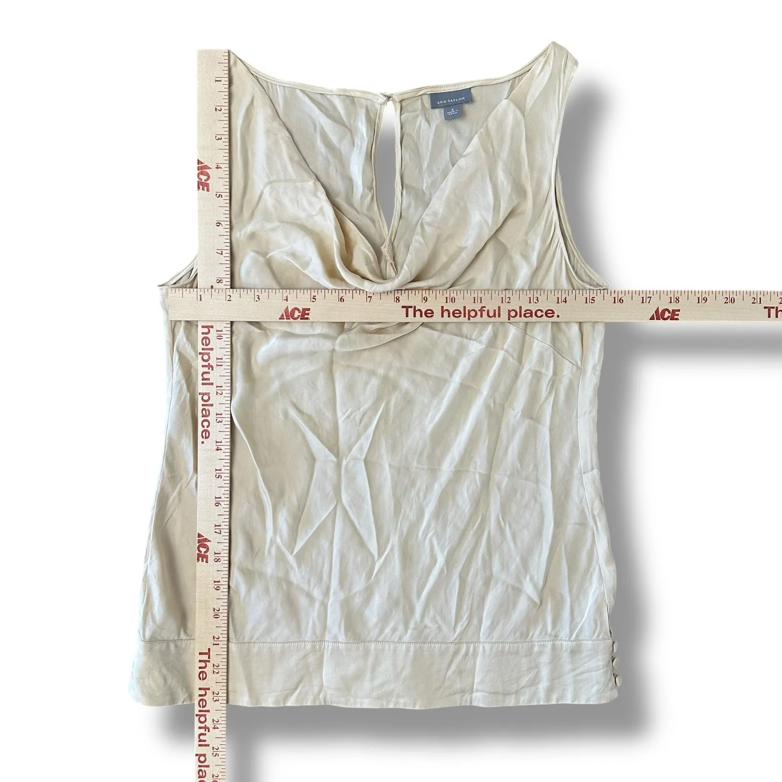 Ann Taylor Women’s Silk Blend Cowl Neck Blouse Size 6 Beige Champagne Sleeveless - Image 3