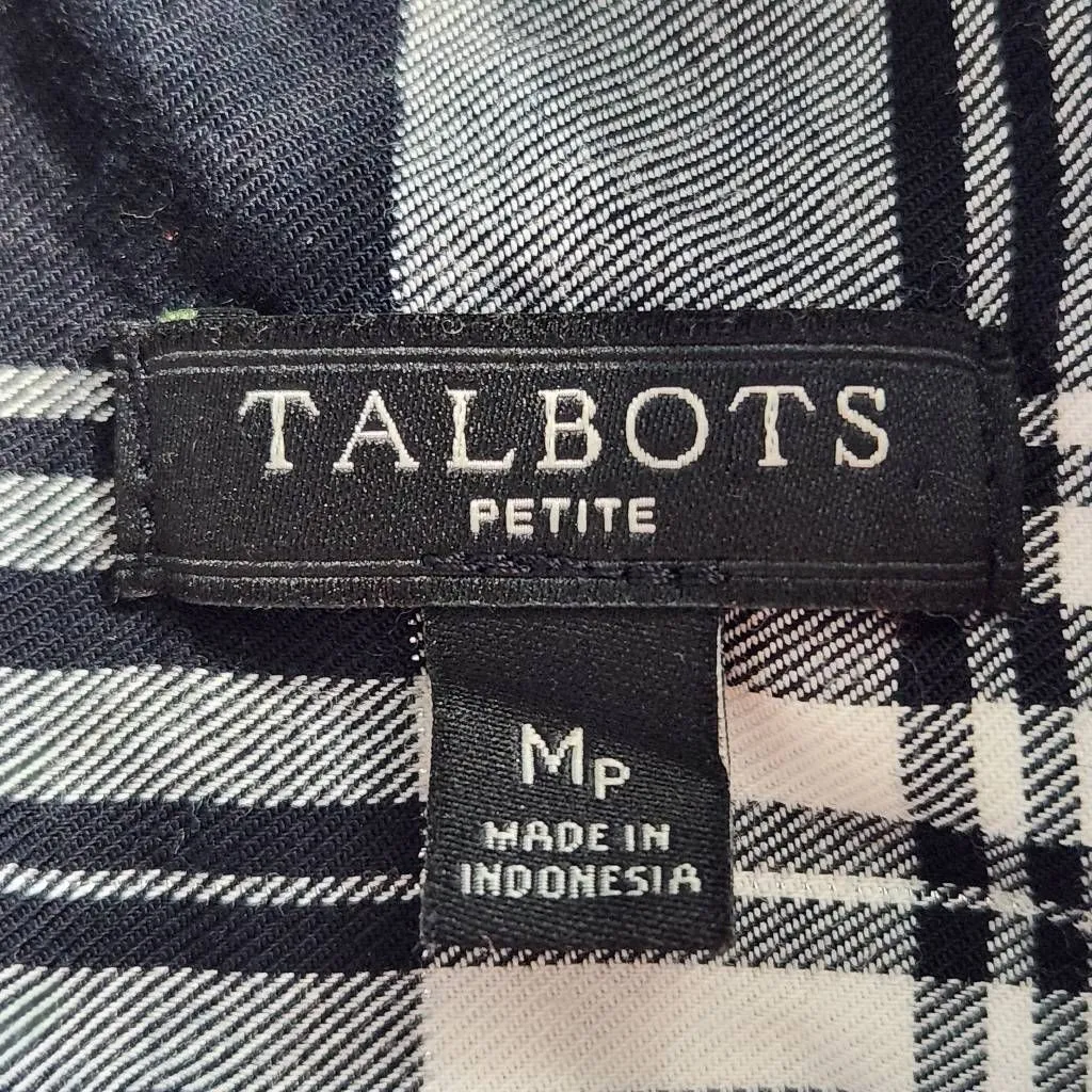 Talbots Petites Black and White Plaid Button Down Shirt Size Medium Petite - Image 7
