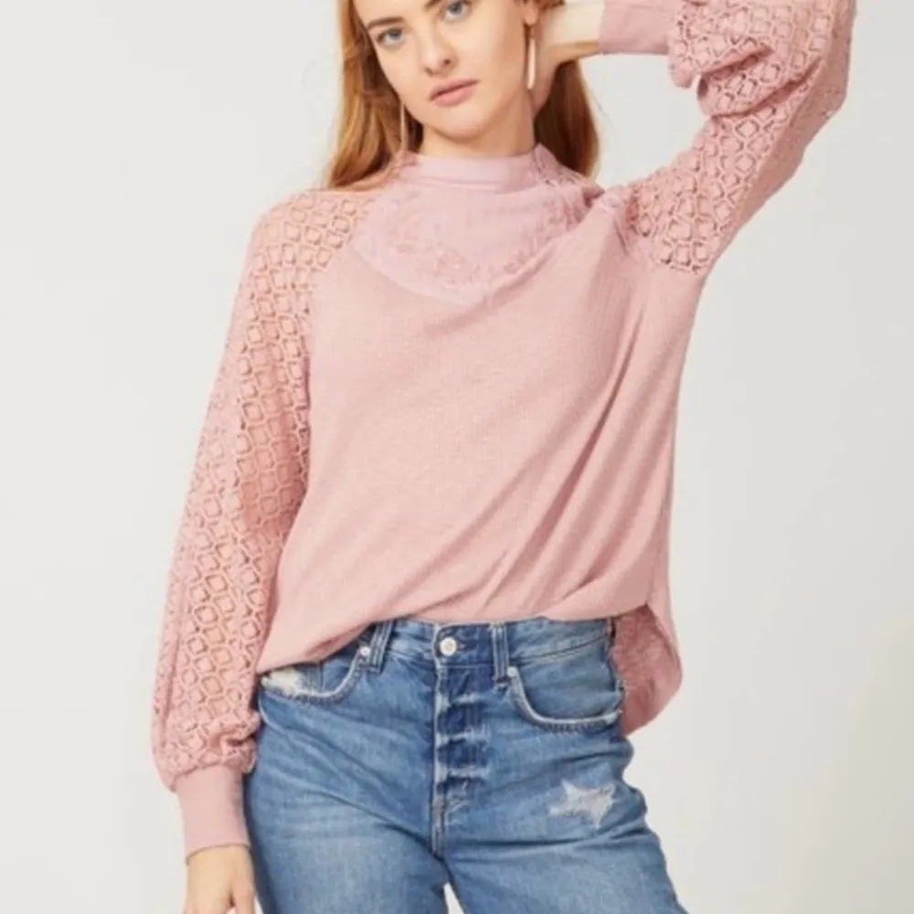 Free People shirt Sweetest Thing Thermal Blush pink XS embroidered - Image 6